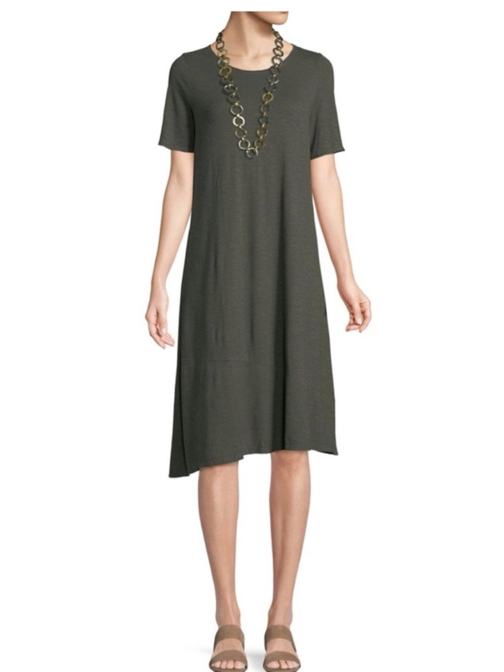 Eileen Fisher Hemp/Organic Cotton Asymmetrical Hem T-shirt Dress Size Large NWT